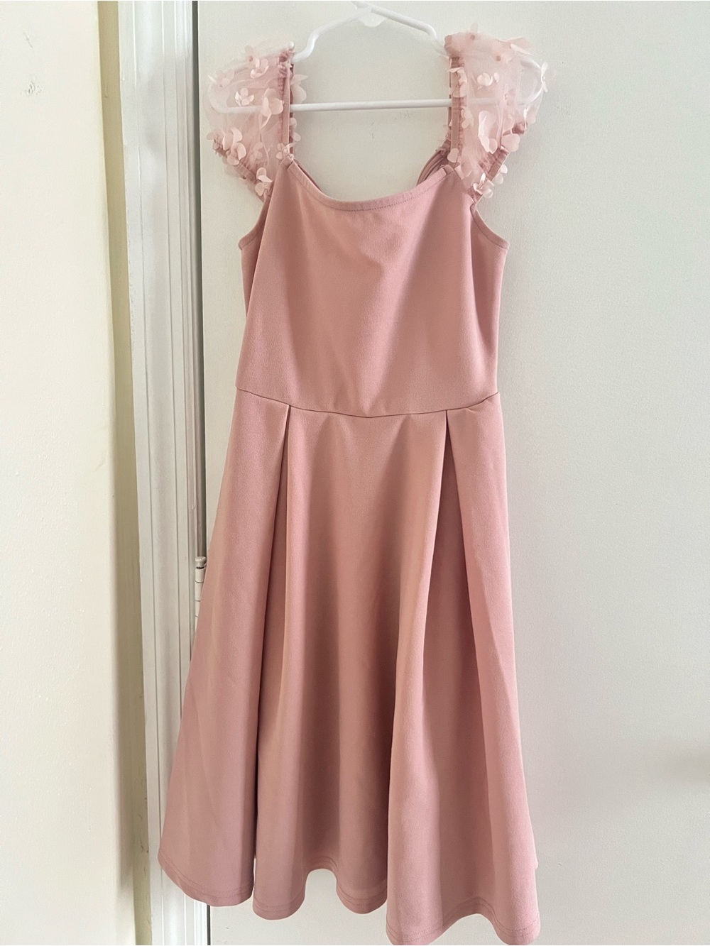 Girls' Pink Party Dress with Floral Organza Sleeves